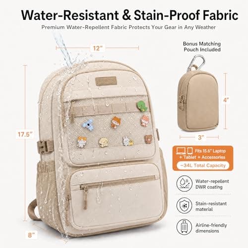LOVEVOOK College Laptop Backpack, 15.6" Padded Daypack Trolley Sleeve, 14 Pockets, Waterproof Work Bag for Nurse Teacher Office Daily Commute with Accessory Pouch — view 5