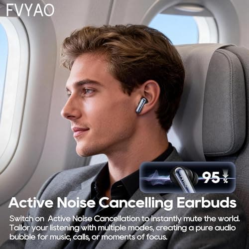 FVYAO Active Noise Cancelling Earbuds, Wireless Earbuds,