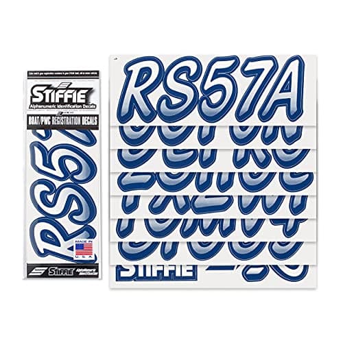 STIFFIE Whipline White/Navy 3" Alpha-Numeric Registration Identification Numbers Stickers Decals for Boats & Personal Watercraft