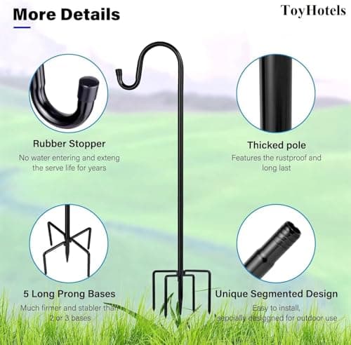 ToyHotels Shepherd Hooks for Outdoor, 1 Pack 46 Inch Bird Feeder Pole with 5 Prongs Base for Hanging Lantern, Hummingbird Feeder, Lightweight Plant, Shepherds Hook for Bird Feeders for Outside