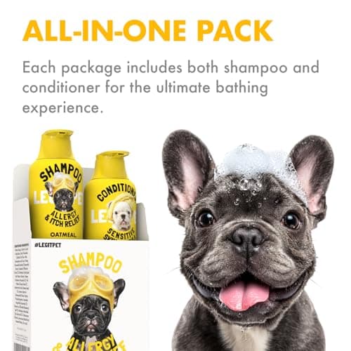 LEGITPET Oatmeal Dog Shampoo & Conditioner Itch & Allergy Relief with Honey & Aloe Hypoallergenic Gentle Calming Formula for Sensitive Skin & Dandruff Safe for Puppies Best for All Breeds 2 x 16oz — view 2