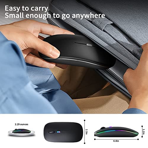 KANMABPC Wireless Bluetooth Mouse – Rechargeable, Silent, Dual Mode (Bluetooth 5.2 & USB) with LED Lights – Portable for Laptop, Desktop, & Tablet(Black) — view 5