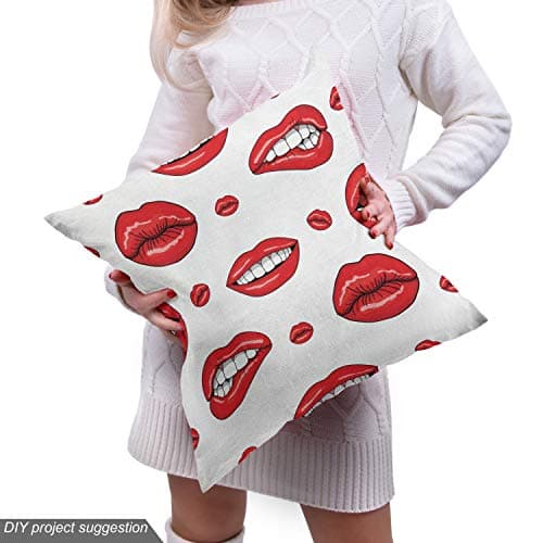 Ambesonne Vintage Fabric by The Yard, Various Women Lip Forms in Several Gestures Sad Nervous Happy Female Print, Decorative Fabric for Upholstery and Home Accents, 1 Yard, White Vermilion — view 4