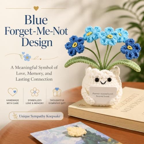 YOOJEE Handmade Crochet Forget Me Not Flower Pot Sympathy Gifts for Loss — view 2