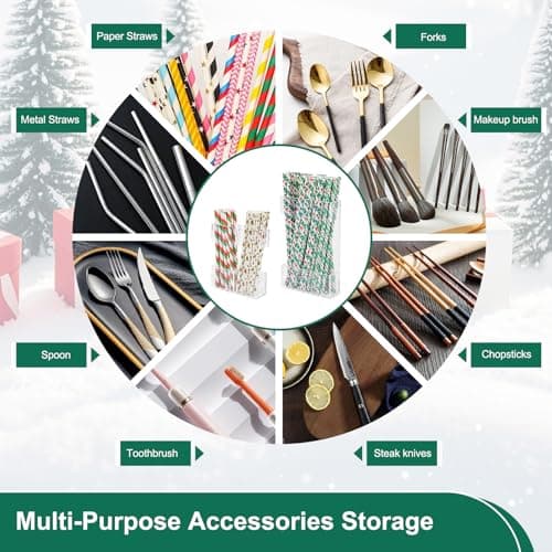 2 PACK Small Acrylic Straw Holder for Cabinet Doors，Straw Organizer Storage with Most Sizes，Multi-Function Kitchen Accessories Container with Adhesive Round Pads(Transparent) — view 6