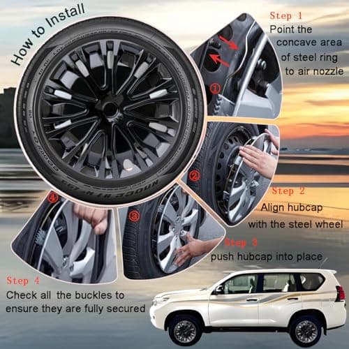 Hubcap Wheel Cover Replacement R16 Hub Caps Universal-Fit Most Steel Wheel Rim Cover ABS Material Exterior Accessories for Car Truck SUV -Set of 4（16-inch，Black） — view 5