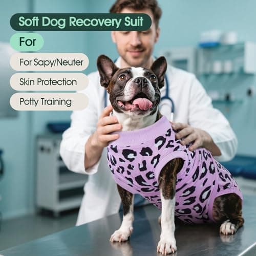 Kuoser Surgical Recovery Suit for Dogs Cats, Pet Leopard Printed Recovery Shirt After Surgery for Abdominal Wounds, Dog Cone E-Collar Alternative Spay Bandages Onesie, Dog Anti Licking Snugly Suit