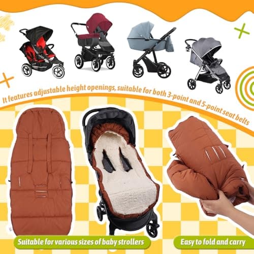 auvstar Waterproof &Thicken Universal Stroller Cover Winter,Stroller Footmuff Bunting Bag for Warm Strollers Muff,Stroller Accessories for Baby Sleeping Bag Winter Stroller Blanket (Brown) — view 3