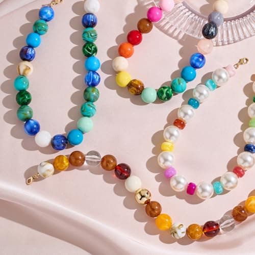 WOWORAMA Colorful Chunky Necklaces for Women Oversized Multicolor Resin Beads Choker Necklace Large Bold Statement Beads Ball Necklace Boho Holiday Jewelry — view 6