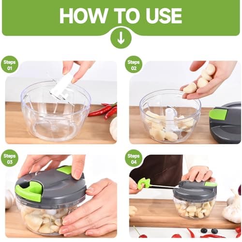 Ziweaye Manual Food Processor Vegetable Chopper, Portable Hand Pull String Garlic Mincer Onion Cutter for Veggies, Ginger, Fruits, Nuts, Herbs, etc., 500ml,（Gray-green） — view 6