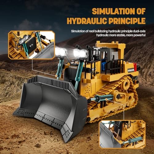WELIN Remote Control Bulldozer Toys, 9-Channel RC Dozer with Metal Bulldozing Blade Alloy Looseners, Construction Vehicles with Lights and Sound, Birthday Gifts for Kids Boys Ages 3+ — view 4