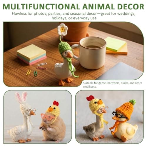 6 Set 7inch Desk Goose Outfits, Desktop Goose Clothes with Mini Knitting Hats and Sunglasses, Cute Desk Gooses Accessories Set, Spring Holiday Decor for Magnetic Goose Statue, Desktop Gooses — view 4
