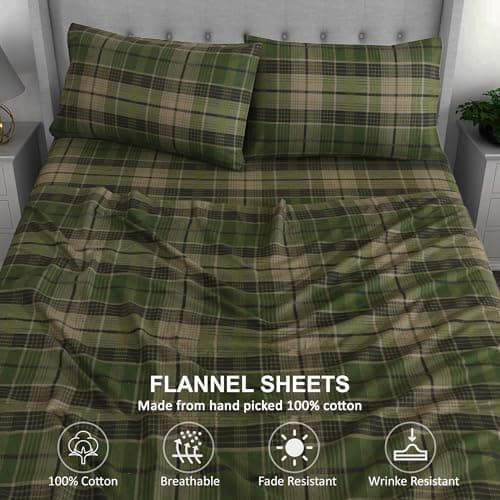 RUVANTI Flannel Sheets Queen Size - 100% Cotton Double Brushed Bed Sheets, Deep Pockets 16 Inches Queen Sheet Set, All Seasons Breathable & Extra Soft - Warm & Cozy, 4 Piece, DNA Plaid — view 3