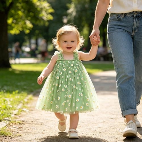 AGQT Baby Girls Tutu Dress Sleeveless Kids Tulle Princess Birthday Dresses Formal Party Gowns Green Daisy-Lace Size 18-24 Months — view 3