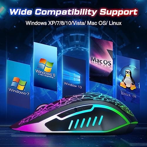 VersionTECH. Gaming Mouse Ergonomic Wired Computer Mouse with 7 Colors LED Backlight, 4 DPI Settings Up to 3600 DPI Compatible for Chromebook Windows 7/8/10/11 XP/Mac/Linux Gamer/Notebook/MacBook — view 5