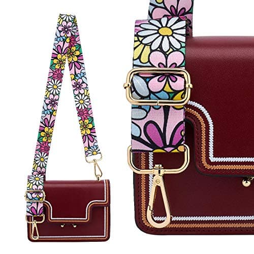 ZOOEASS Wide Shoulder Strap, Guitar Style Adjustable Purse Strap with Gold Buckle Replacement Woven Crossbody Straps for Handbags((3.8CM) Flower5) — view 3