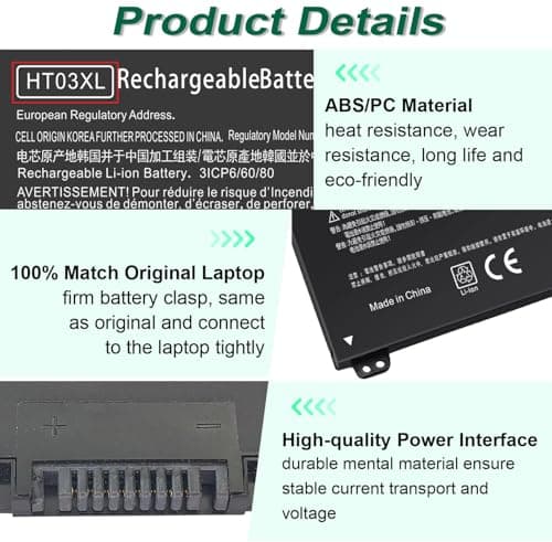 HT03XL L11119-855 Laptop Battery for HP Pavilion 14-CE 14-CF 14-DF 15-CS 15-DA 15-DB 15-DW 17-by 17-CA Series 15-CS0053CL 15-DW0033NR 15-DA0014DX L11421-542 L11421-2C2 HSTNN-UB7J HSTNN-DB8R HT03041XL — view 6