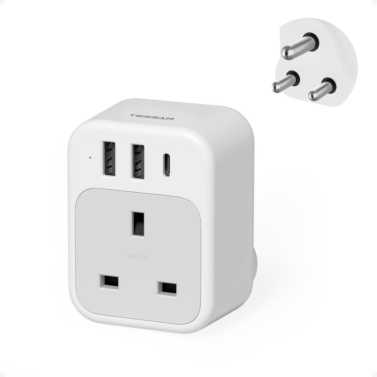 UK to Italy Plug Adapter, TESSAN Grounded Italy Plug Adapter with 2 USB Ports (1 USB C), Italian Travel Adaptor for Chile Ethiopia Libya Syria Tunisia Uruguay (Type L) — view 12