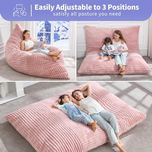 3 in 1 Bean Bag Chair Giant BeanBag Chairs Convertible Bean Bag Floor Cushion with Machine Washable Cover, Beanbag Chairs for Adult (Pink) — view 2