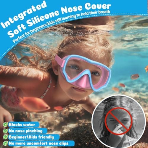 COOLOO Kids Goggles with Nose Cover, 180° Wide View Swimming Goggles for Kids 4-16, No More Hair Snags Anti-Fog No-Leak Snorkel Mask for Boys Girls Youth — view 4
