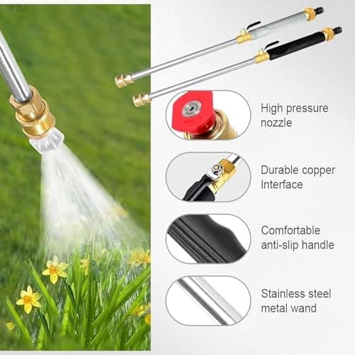 Jet Nozzle Power Washer for Garden Hose, High Pressure Washer Wand with 3 Interchangeable Spray Tips, Metal Hose Nozzle Cleaner for Car Patio Driveway Deck Outdoor Cleaning (Black) — view 3