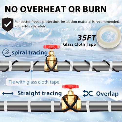 HEATIT JHSF 24ft Heating Cable for Metal and Plastic Home Supply Pipes, Keeps Water Flowing at -40°F, Self-Regulating Pipe Heat Cable for Pipe Freeze Protection, Energy-Saving, ETL Listed, 120V — view 5