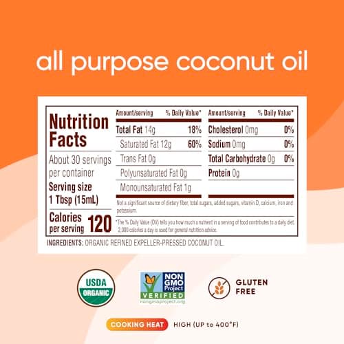 Nutiva Organic Steam-Refined Coconut Oil, 444 ML, Non-GMO, Fair Trade | Vegan, Keto & Paleo, Neutral Flavor and Aroma for Cooking & Natural Moisturizer for Skin and Hair