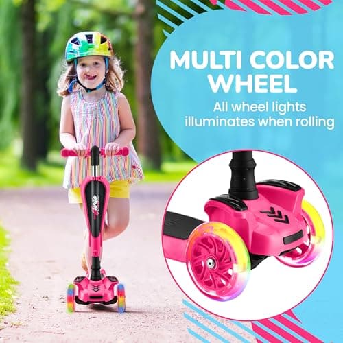 Hurtle Kids Scooter, 3 Wheel Scooter for Kids, Foldable Kick Scooter for Child & Toddlers Ages 3-12, Adjustable Height and LED Light Up Wheels — view 5