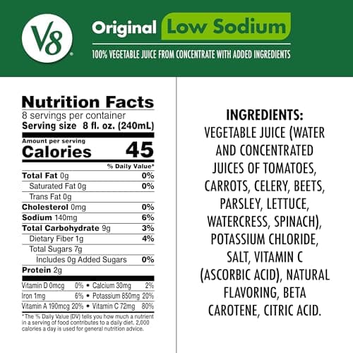V8 Low Sodium Original 100% Vegetable Juice, 64 fl oz Bottle