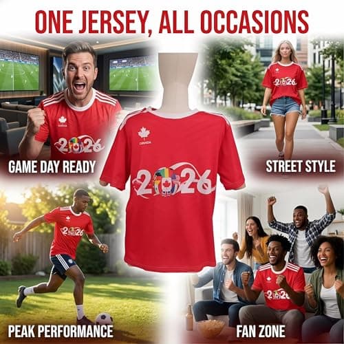 Keepatin Team Canada Soccer Jersey, One Piece Youth&Adult Canada Soccer Jersey, Size S-3XL Red World Football Jersey, Maple Leaf Country Fan T-Shirt, Football Cup Merchandise, Soccer Apparel for Men