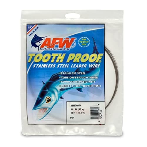 American Fishing Wire Tooth Proof Stainless Steel Single Strand Leader Wire, Size 4, Camo Brown, 38 Pound Test, 30-Feet