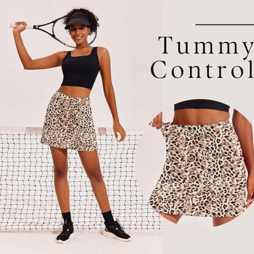 Ekouaer Golf Skirts for Women Tennis Skort Inner Shorts Pocket 16" Athletic Skirt Pickleball Skorts Running Workout,Leopard Large — view 4