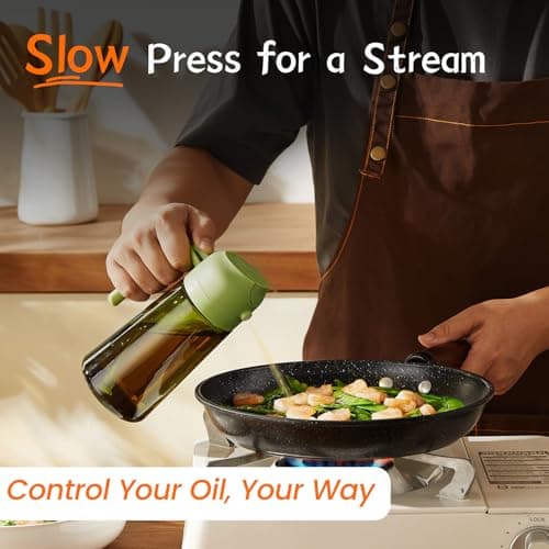 TrendPlain 470ml Olive Oil Dispenser Bottle for Kitchen Gadgets - 2 in 1 Dispenser and Sprayer - Olive Oil Spray Bottle w/Stickers (Light Blockage) - BPA Free - Black&Green — view 3