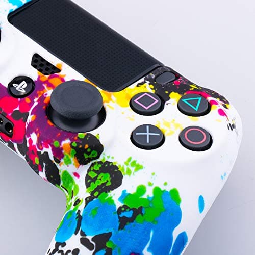 YoRHa Water Transfer Printing Camouflage Silicone Cover Skin Case for Sony PS4/slim/Pro Dualshock 4 Controller x 1(Graffiti) with Pro Thumb Grips x 8 — view 5