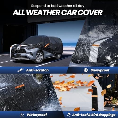 Multi-Layer Car Cover Custom Fit for Toyota Highlander(2001-2026), 100% Waterproof All Weather for Automobiles, Gift with Towel, Heavy Duty Car Covers for Rain Sun UV Protection with Door Zipper — view 4
