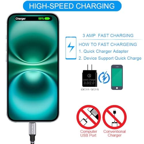 TAKAGI USB to USB C Cable (3Pack 6ft) USB A to Type C Cable Fast Charging Nylon Braided Data Sync Transfer Cord USB C Charger for iPhone 17 Pro Max/17 Air/16e/16 15 Pro/15 Plus/Galaxy S20 S10 Note 20 — view 4