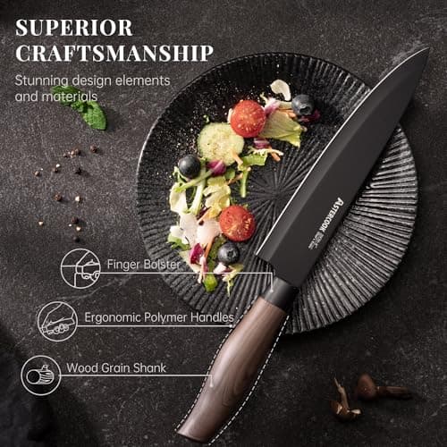 Astercook Knife Set, 6-Piece Kitchen Knife Set with Block, High Carbon Stainless Steel Ultra Sharp Kitchen Knives, Wood Grain Handle, Dishwasher Safe Knife Block Set, Black, Kitchen Utility Knives — view 4