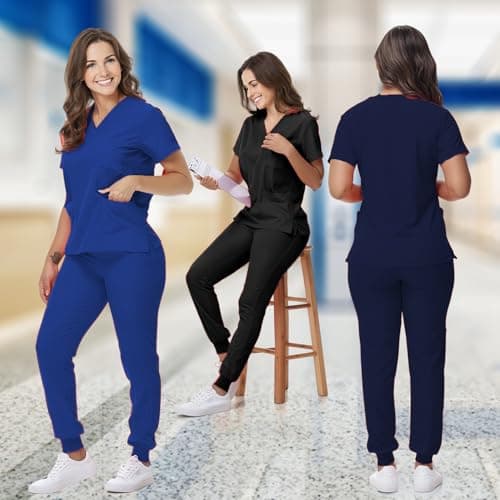 Scrubs for Women and Man V-Neck Pocket Top Drawstring Jogger Pants Nursing Scrubs Uniform — view 6