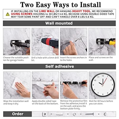 5 Racks and 4 Hooks Mop and Broom Holder Wall Mount, Broom Organizer Storage Tool Racks Stainless Steel Heavy Duty Hooks Self Adhesive Solid Non-slip for Home Kitchen Garden Laundry Garage — view 4