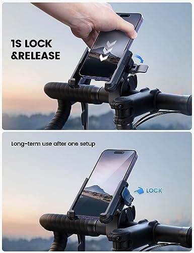 Lamicall Motorcycle Phone Mount Holder - [Camera Friendly] [1s Lock] Bike Phone Holder Handlebar Clamp, Bicycle Scooter Phone Clip, for iPhone 14 15 16 17 Pro Max Plus, 2.4~3.54" Wide Phone, Golf Cart — view 3