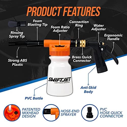 SwiftJet Car Wash Foam Gun + Microfiber Wash Mitt - Foam Cannon Works with Any Soap - Garden Hose Car Foam Sprayer - Car Wash Kit - Car Accessories Foam Blaster (Orange Foam Gun with Mitt) — view 3