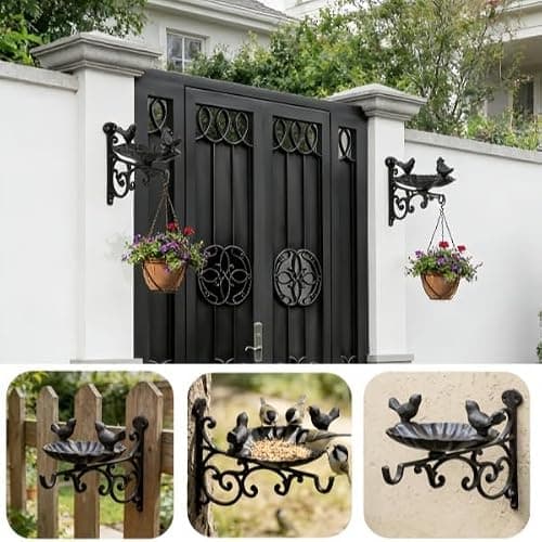Heavy Duty Cast Iron Bird Feeder with Hanging Bracket – Wall Mounted Bath Vintage & Lovely Birds Decorative Hook for Garden, Patio Outdoor Planter Holder Lantern Garden Wind Chime Hanger Decor — view 4