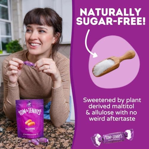 Tom & Jenny's Sugar Free Caramel - Individually Wrapped Sugar Free Candy - Zero Sugar Keto Caramels (Sea Salt & Vanilla Classic Chewy Caramel) — view 5