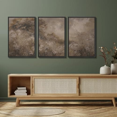 SIGNFORD Framed Canvas Print Wall Art Set Neutral Botanical Meadow Landscape Earth Tone Nature Illustrations Modern Art Relax/Calm for Living Room, Bedroom, Office - 24"x36"x3 Black — view 4