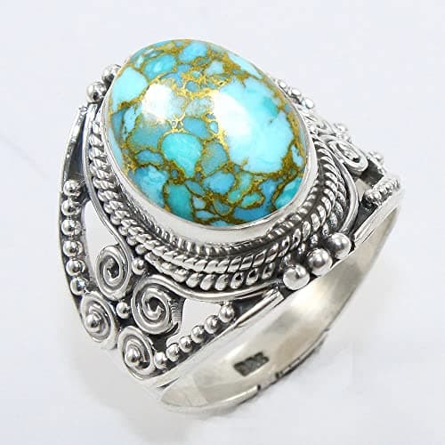 Fine Sterling Silver Ring For Womens Blue Copper Turquoise Ring Sterling Silver Statement Ring Blue Gemstone Ring — view 2