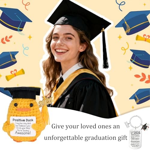 2 PCS Graduation Gifts Set Class of 2026, Inspirational Positive Duck with Keychain, Cap and Greeting Card, Cute Handmade Funny Emotional Support Pickle for Her Him High School College — view 4