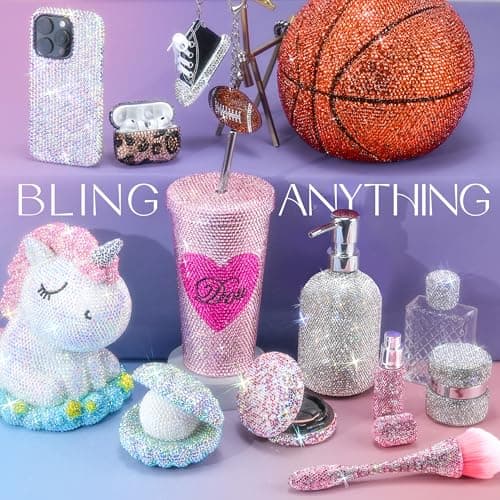 LOTWOW 35000 Pcs Resin Jelly Rhinestones Kit, Multicolor 3mm Flatback Rhinestones with 4 Pcs B7000 Jewelry Glue & Tools, All-in-One Bedazzling Kit for DIY Arts & Crafts Gifts — view 4