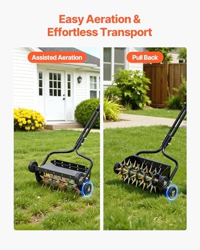 VEVOR Lawn Aerator, 18 in Manual Push Spike Aerator with 4 Wheels & Handle, Heavy Duty Grass Aerators, Supports 40 lbs Added Weight, Rolling Lawn Aeration Tool for Garden Yard Aeration Soil Health — view 3