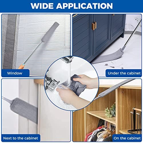 Retractable Gap Dust Cleaner Cleaning Tools with 2 Microfiber Dusting Cloths Long Handle 60inches Washable and Retractable Duster Brush for Cleaning Under Appliances Furniture Couch Fridge — view 2
