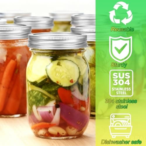 Palksky Stainless Steel Wide Mouth Canning Lids and Rings, Airtight/Rustproof Mason Jar Lids with Bands Set of 4 — view 7